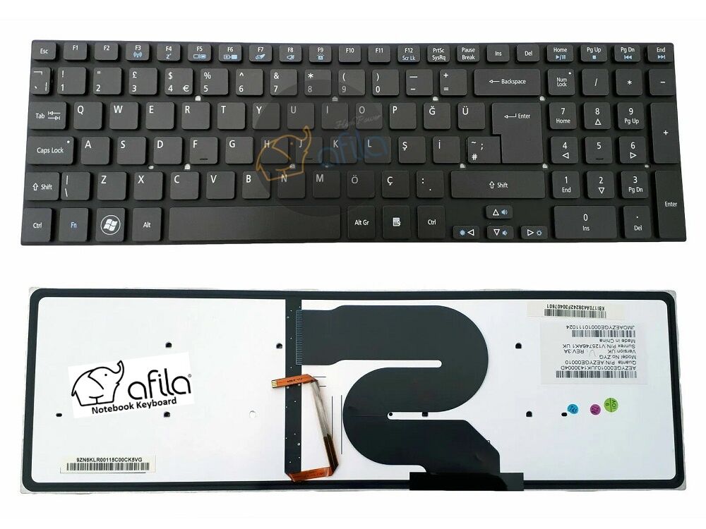 Acer Aspire 8951G-2416G1TMnkk (ZYG) Notebook Klavyesi - Siyah - TR - Backlit