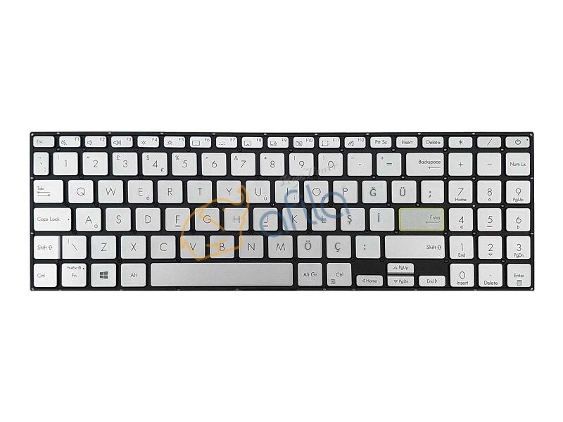 Asus E510MA-BR384T, E510MA-BR580W Uyumlu Notebook Klavyesi, Tuş Takımı (Silver, Gri TR) ışıklı