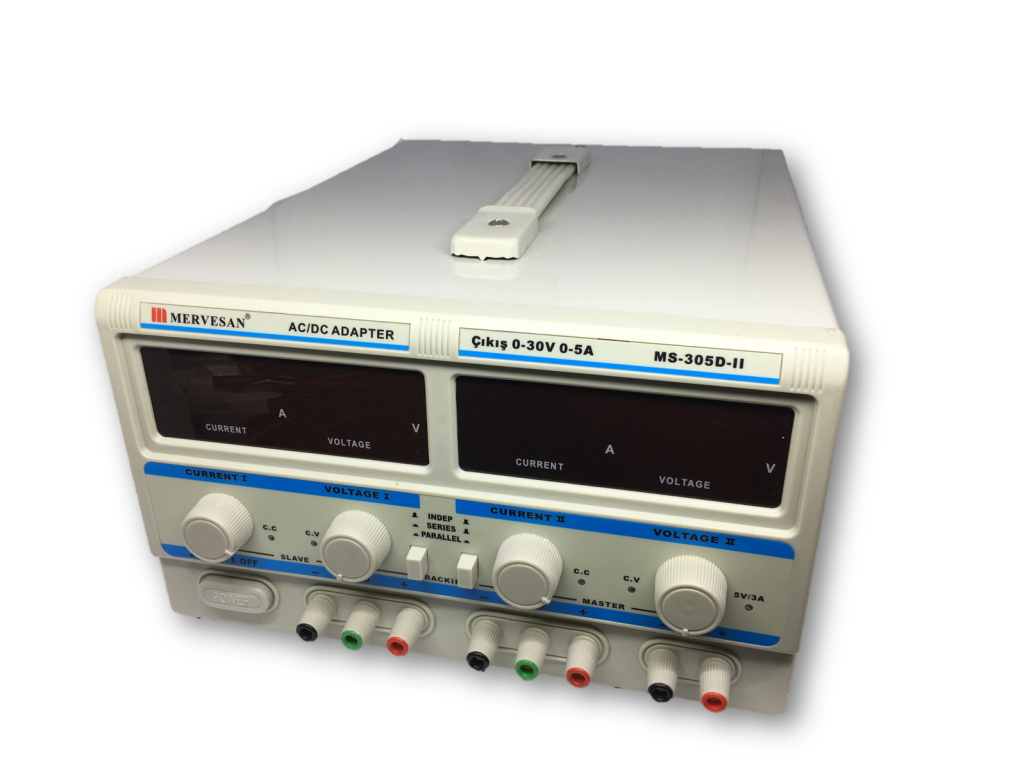 Mervesan MT-305 D II 0-60 / 0-30 Volt 5/10 Amper AYARLI Laboratuar ADAPTÖR 3 çıkışlı DC Güç Kaynağı,  0-30V - 10A / 2 Adet 0-5A sabit çıkış