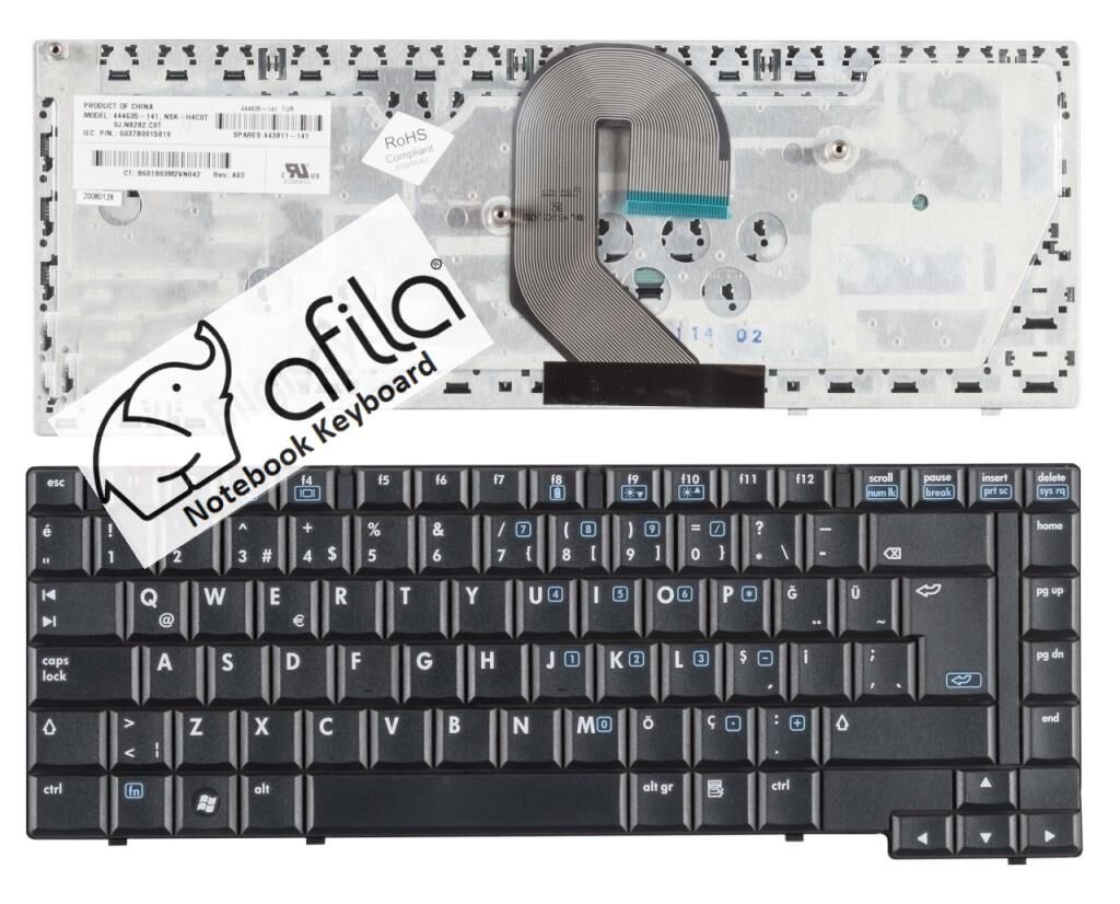 Hp Compaq 6710B, 6710s, 6715b, 6715s Notebook Klavyesi Siyah TR V070526BK1,  444811-141, 444635-141