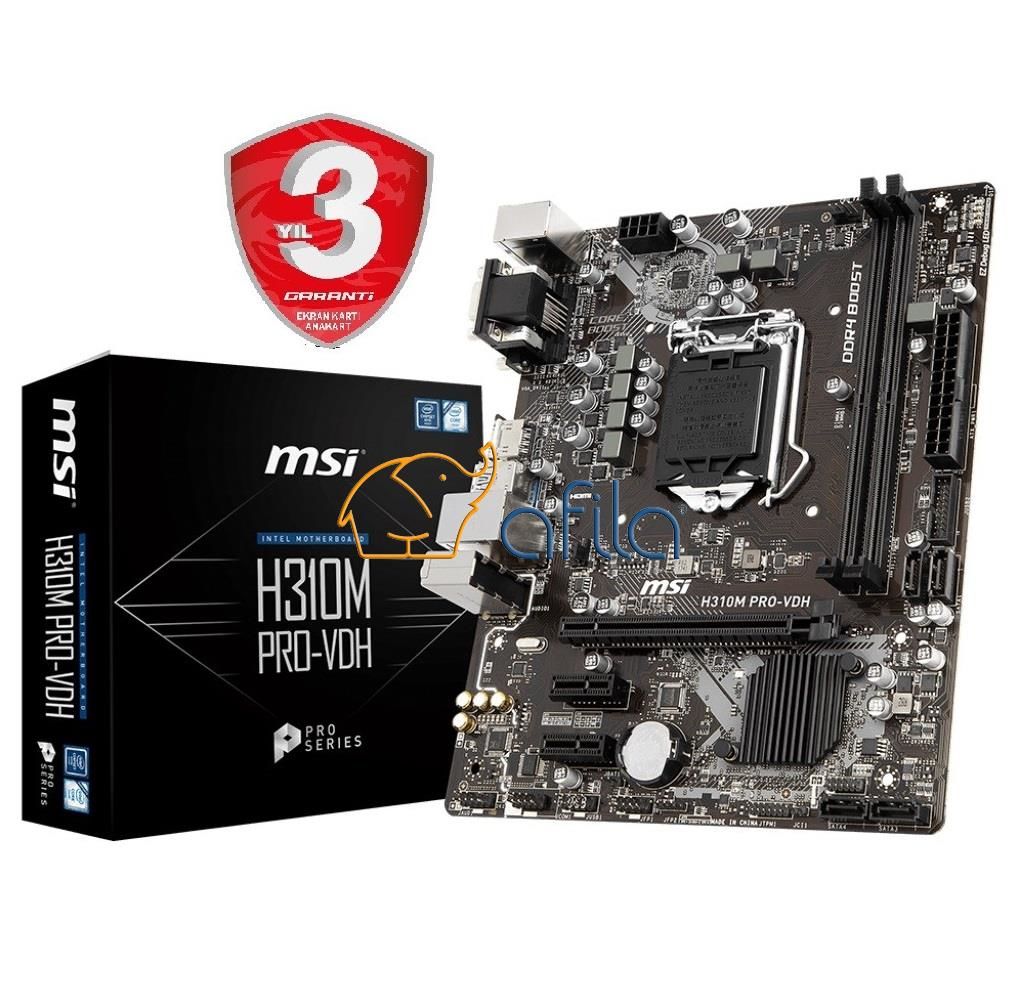 MSI H310M Pro-Vdh Plus DDR4 2666/2133Mhz mATX 1151p Pin S+Vga+Dvı+Hdmı+GL Anakart, Mainboard (8.9.Nesil)