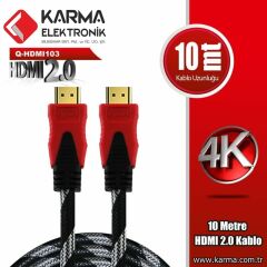 QPORT Q-HDMI103 10 METRE 2.0V 4K 60HZ HDMI Kablo (10mt Altın Uçlu Örgülü Kablo)