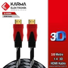 QPORT Q-HDMI10 10 METRE 1.4V 3D HDMI Kablo (10mt Altın Uçlu Örgülü Kablo)