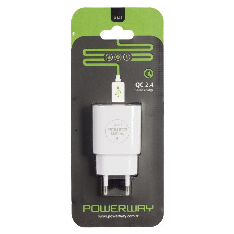 POWERWAY X-141 5V 2.4A (12W) iPad, Tablet, Telefon USB Hızlı Şarj Adaptörü - Beyaz  (5.0V/2400ma)