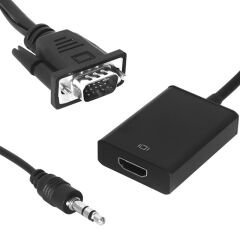 VGA to HDMI Adaptör Çevirici Kablo, Flaxes Q-VH PowerMaster pm-18637, Dönştürücü ca-100