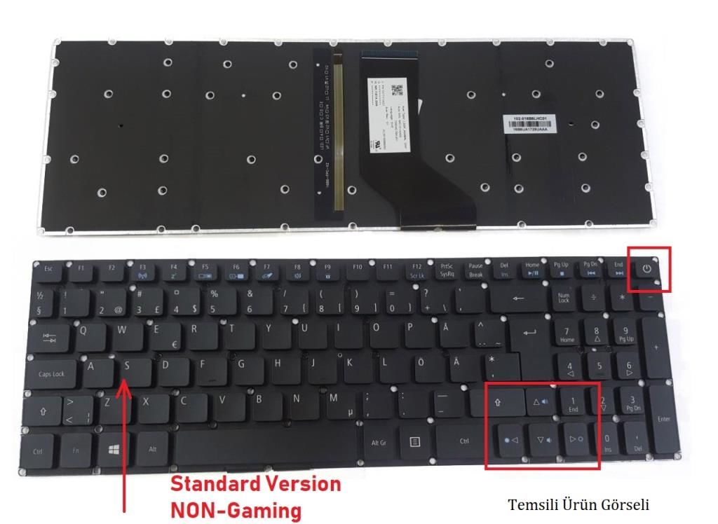 Acer Predator N17C3 (PH317-52 Tabanlı) Notebook Klavyesi (Siyah TR) ışıklı Ver.1