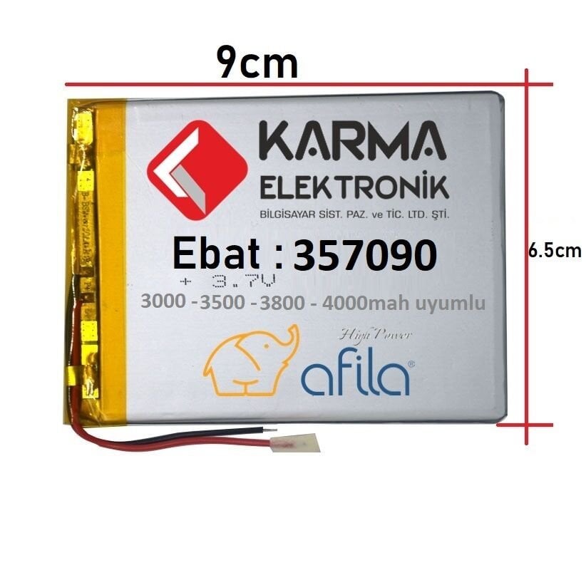 3.7Volt 3500Mah - 4000Mah uyumlu Tablet Bataryası - Pil ( 357090 ) - 2 Kablolu