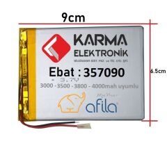3.7Volt 3500Mah - 4000Mah uyumlu Tablet Bataryası - Pil ( 357090 ) - 2 Kablolu