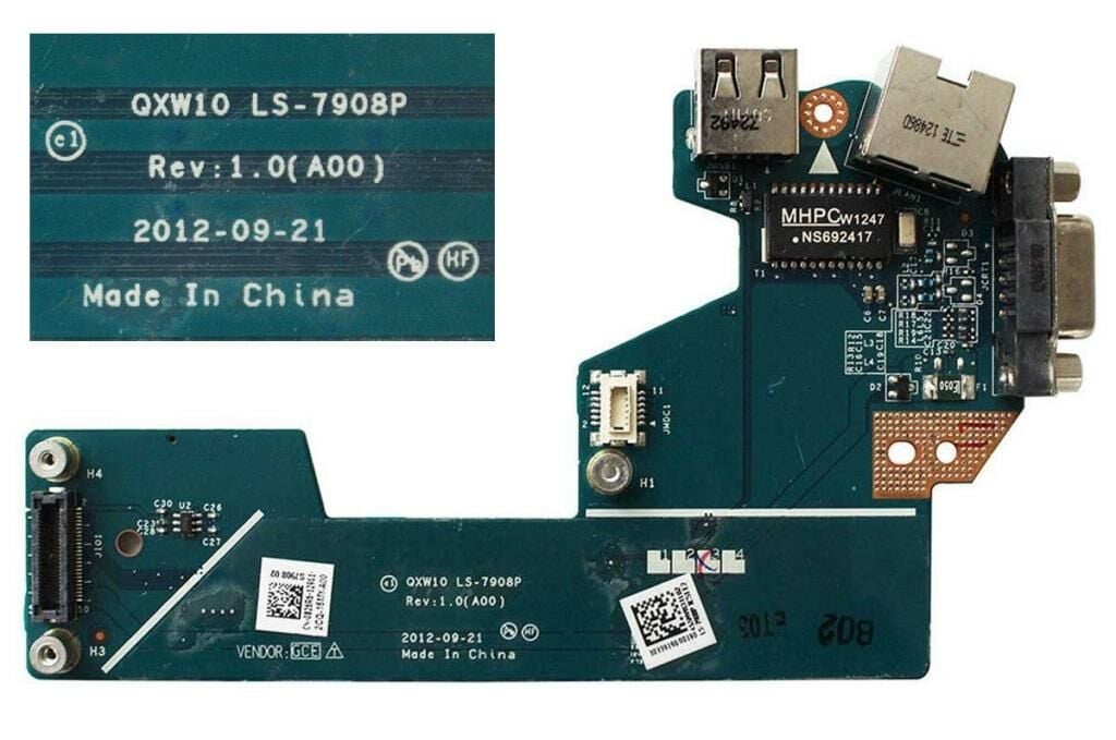 DELL Latitude E5530 SD Kart LAN VGA USB Board, 0826R6, QXW10 LS-7908P