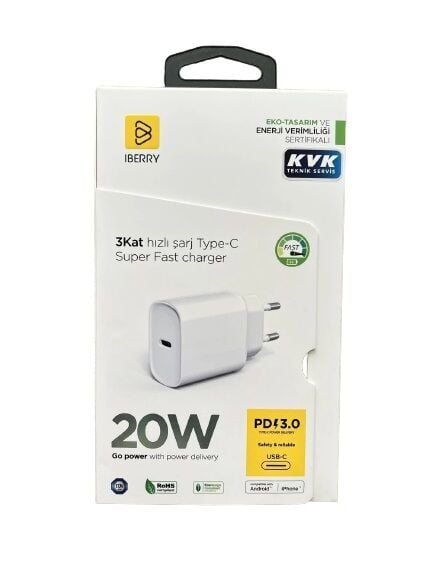 iPhone 12, 12 Pro, 12 Pro Max Adaptör, Şarj Cihazı 20W Type-C Başlık (KVK Servis)
