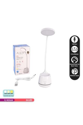ACK Şarjlı Dokunmatik Kalemlikli LED Masa Lambası, Renk Değiştirilebilir, Bükülebilir AF11- 10014
