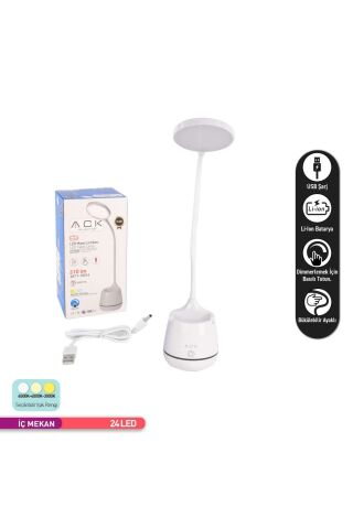 ACK Şarjlı Dokunmatik Kalemlikli LED Masa Lambası, Renk Değiştirilebilir, Bükülebilir AF11- 10014