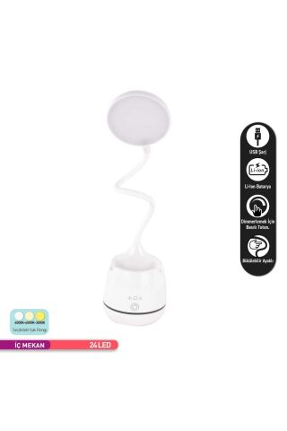 ACK Şarjlı Dokunmatik Kalemlikli LED Masa Lambası, Renk Değiştirilebilir, Bükülebilir AF11- 10014