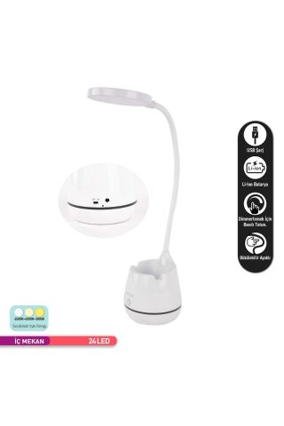 ACK Şarjlı Dokunmatik Kalemlikli LED Masa Lambası, Renk Değiştirilebilir, Bükülebilir AF11- 10014