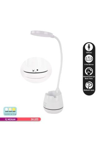 ACK Şarjlı Dokunmatik Kalemlikli LED Masa Lambası, Renk Değiştirilebilir, Bükülebilir AF11- 10014