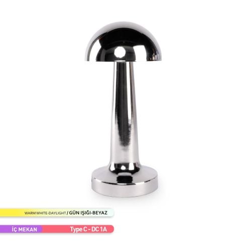 ACK Şarjlı Dokunmatik LED Masa Lambası, Renk Değiştirilebilir, Krom Renk Tek Anahtarla 3 Renk AF11 - 00295