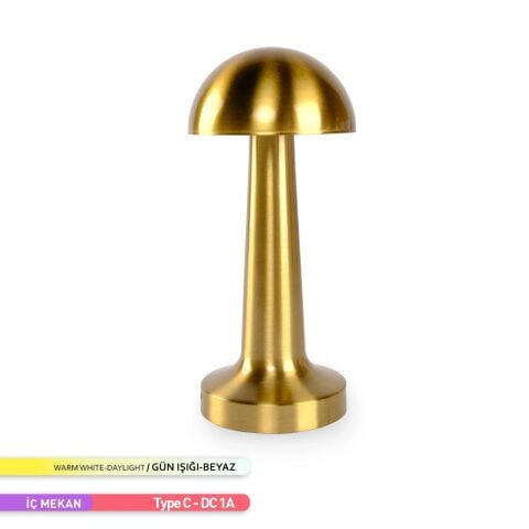 ACK Şarjlı Dokunmatik LED Masa Lambası, Renk Değiştirilebilir, Gold Renk Tek Anahtarla 3 Renk AF11 - 00296