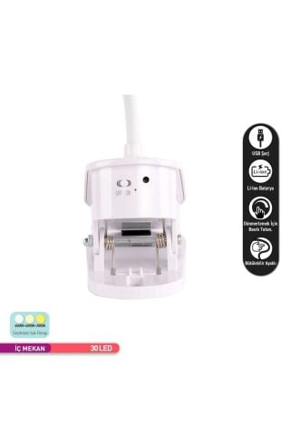 ACK Şarjlı Mandallı LED Masa Lambası, Ayarlanabilir Dokunmatik Işık, Çalışma ve Okuma Lambası