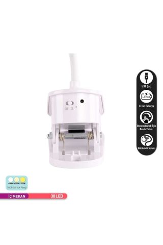 ACK Şarjlı Mandallı LED Masa Lambası, Ayarlanabilir Dokunmatik Işık, Çalışma ve Okuma Lambası