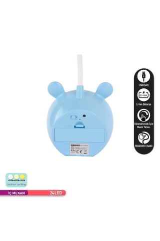 ACK Şarjlı Dokunmatik LED Masa Lambası, Çift Işıklı Mavi Gövde