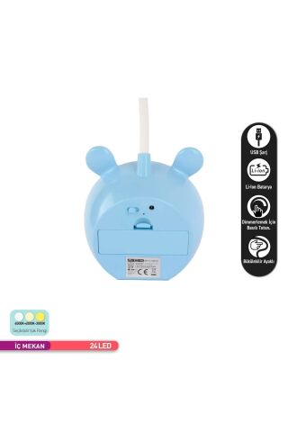 ACK Şarjlı Dokunmatik LED Masa Lambası, Çift Işıklı Mavi Gövde