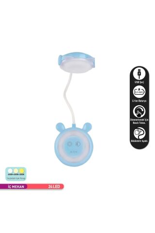 ACK Şarjlı Dokunmatik LED Masa Lambası, Çift Işıklı Mavi Gövde