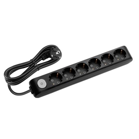 MULTİ-LET SİYAH ANAHTARLI ALTILI PRİZ 1 MT KABLOLU