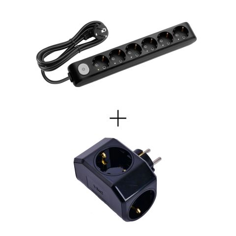 Viko Multi-Let Siyah Altılı Anahtarlı 2 Metre Kablolu Grup Priz + Siyah Yonca 90137602