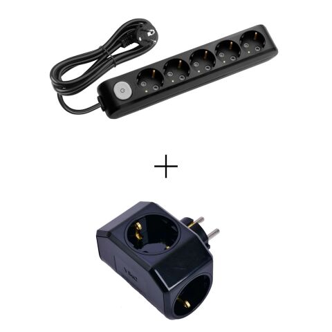 Viko Multi-Let Siyah Anahtarlı Beşli 3 Metre Kablolu Grup Priz + Siyah Yonca 90137503