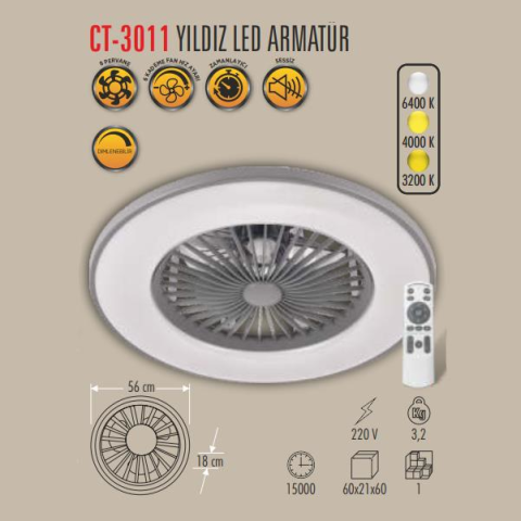 Cata CT-3011 Yıldız Kumandalı Led Tavan Vantilatörü
