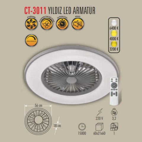 Cata CT-3011 Yıldız Kumandalı Led Tavan Vantilatörü