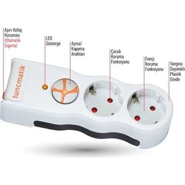 TUNCMATİK POWER 3-SURGE PROTEC.PLUG-1050 JOULWHITE  (3lü 1.5 MT. KABLOLU BEYAZ)