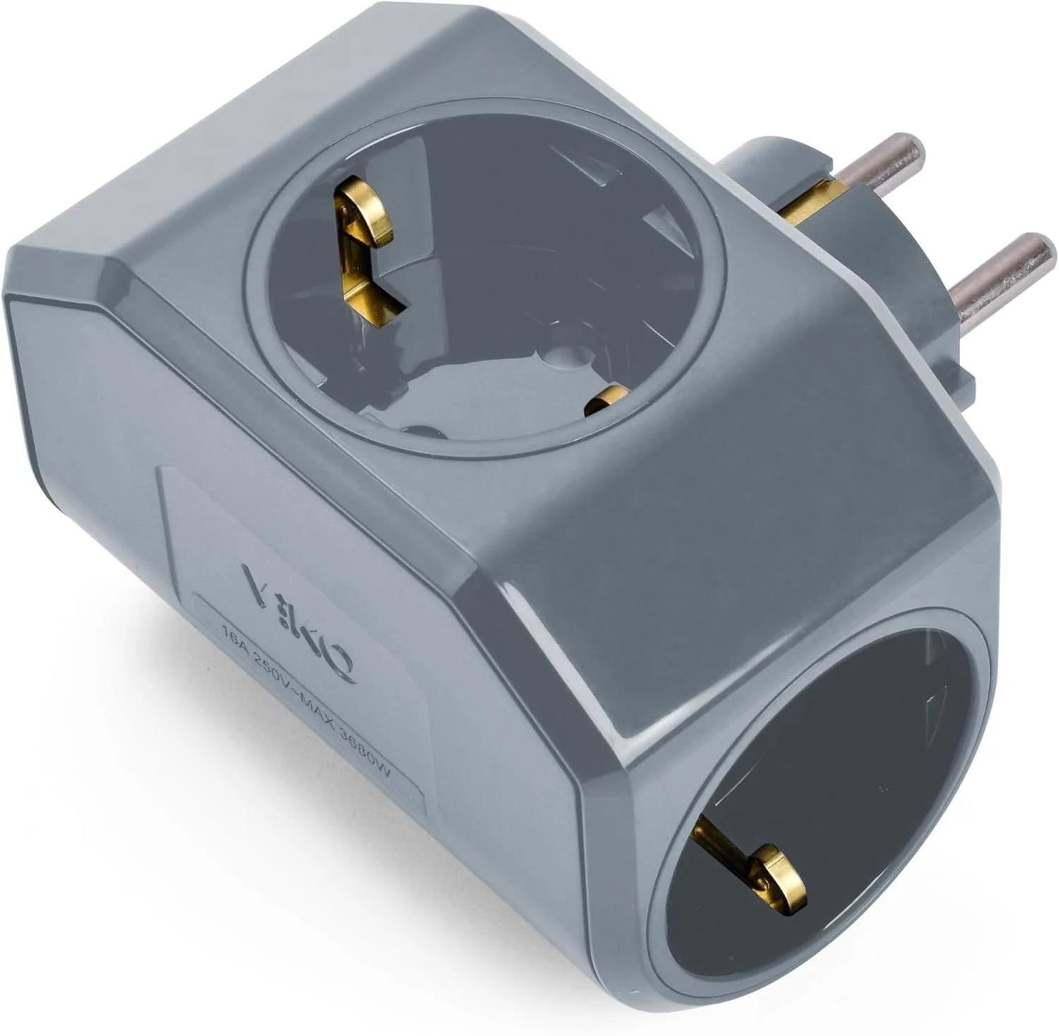 Viko Topraklı Yonca Plus Gri Üçlü Topraklı Priz