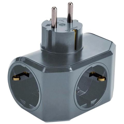 Viko Topraklı Yonca Plus Gri Üçlü Topraklı Priz