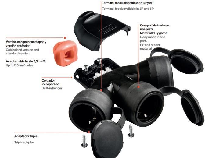 1X16A KAUÇUK TEK GÖVDE ADAPTÖR 3 LÜ IP54