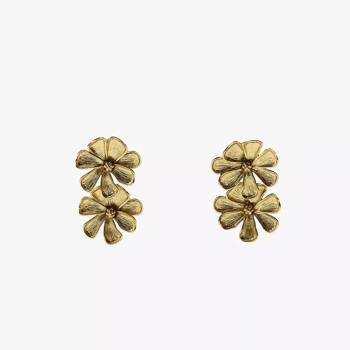 İki Çiçekli Gold Plaka Küpe