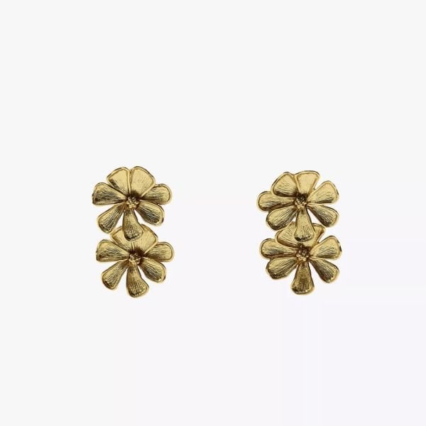 İki Çiçekli Gold Plaka Küpe