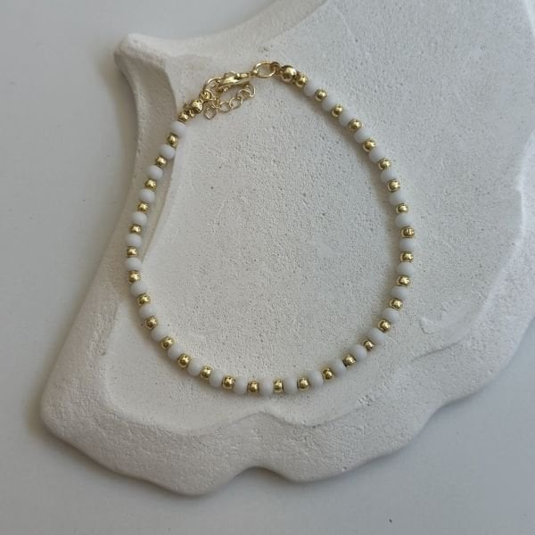 Beyaz-Gold Boncuklu Halhal