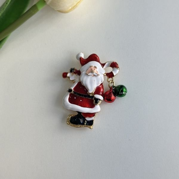 Çan Sesli Renkli Topçuklu Noel Baba Broşu