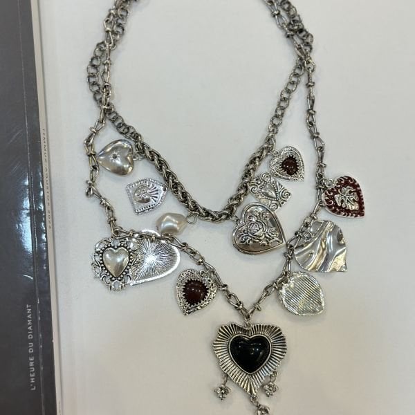Eskitme Model İkili Kalpli Charm Kolye
