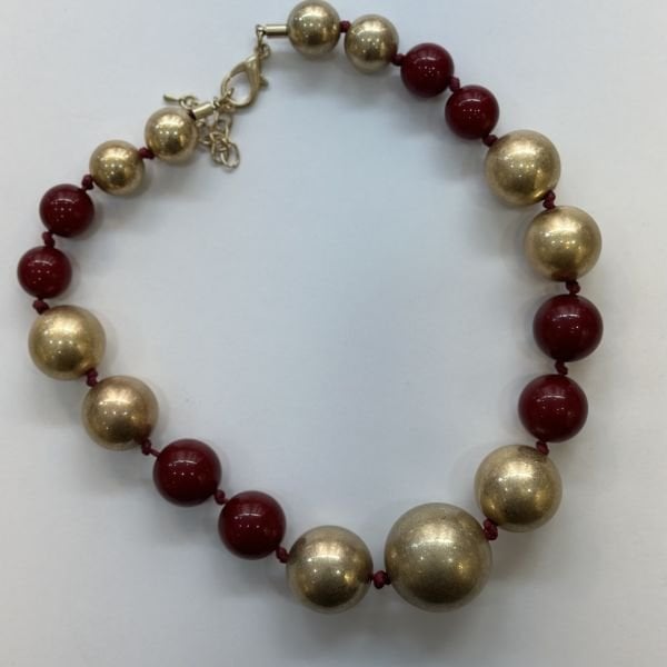 Bordo-Gold Detaylı Topçuk Kolye