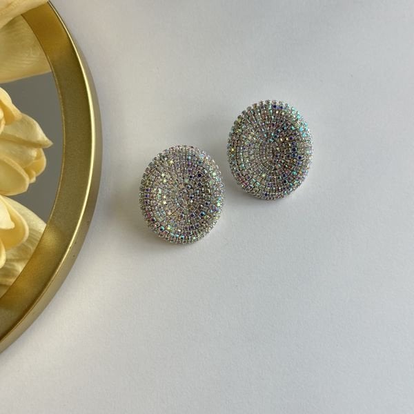 Hologram Taşlı Oval Küpe