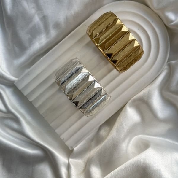 Eskitme Plaka Lastikli Bileklik Gold-Silver