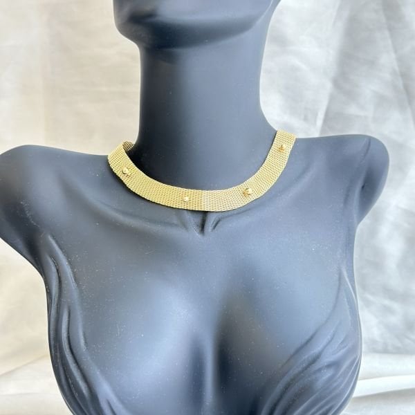 Hasır Örgülü Topçuk Choker Kolye