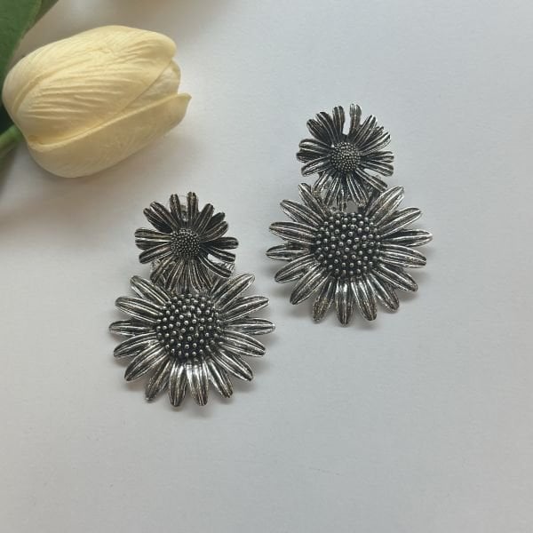 İkili Silver Ayçiçeği Küpe
