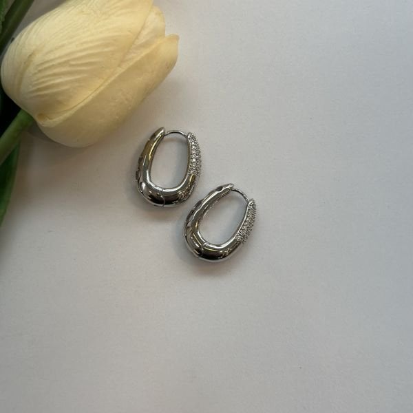 Zirkon Taşlı Plaka Detaylı Oval Xuping Küpe
