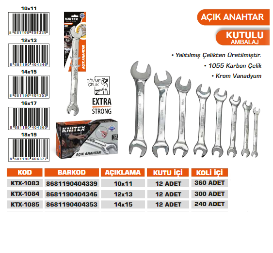 KNITEX-AÇIK AĞIZ ANAHTAR KALİTELİ 14*15 KTX-1085