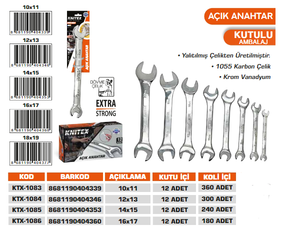 KNITEX-AÇIK AĞIZ ANAHTAR KALİTELİ 16*17 KTX-1086