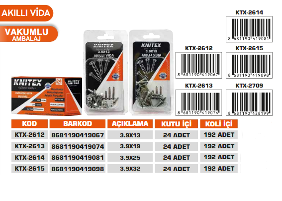 KNITEX-AKILLI VİDA 3,9*32 KTX-2615