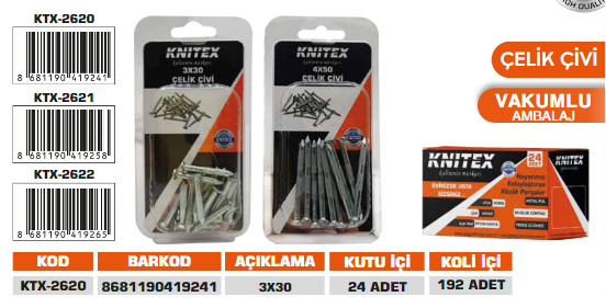 KNITEX-ÇELİK ÇİVİ 4*30 KTX-2620
